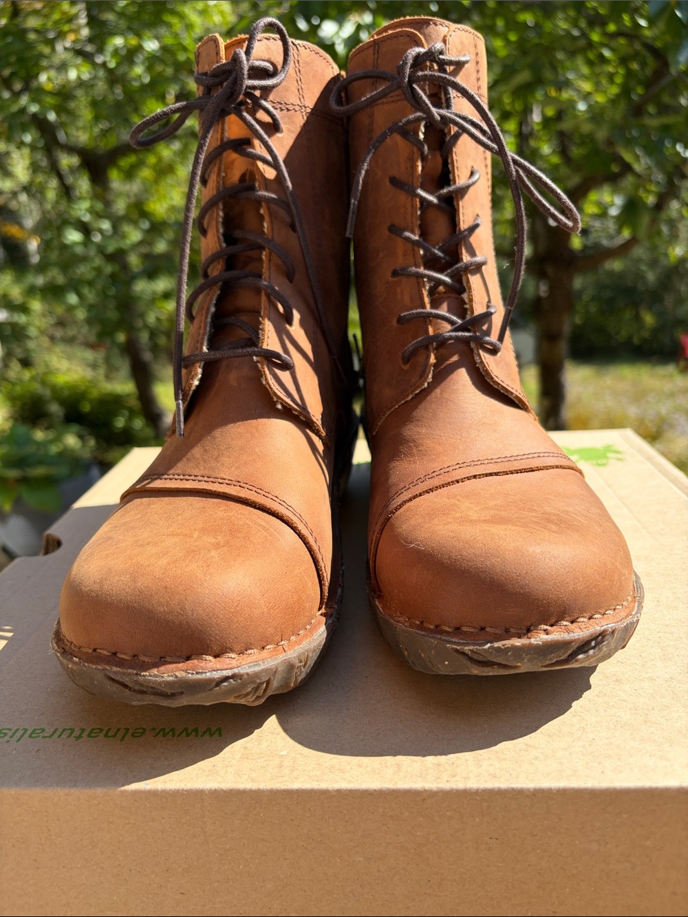 El Naturalista Brown Leather Lace-Up Ankle Boots